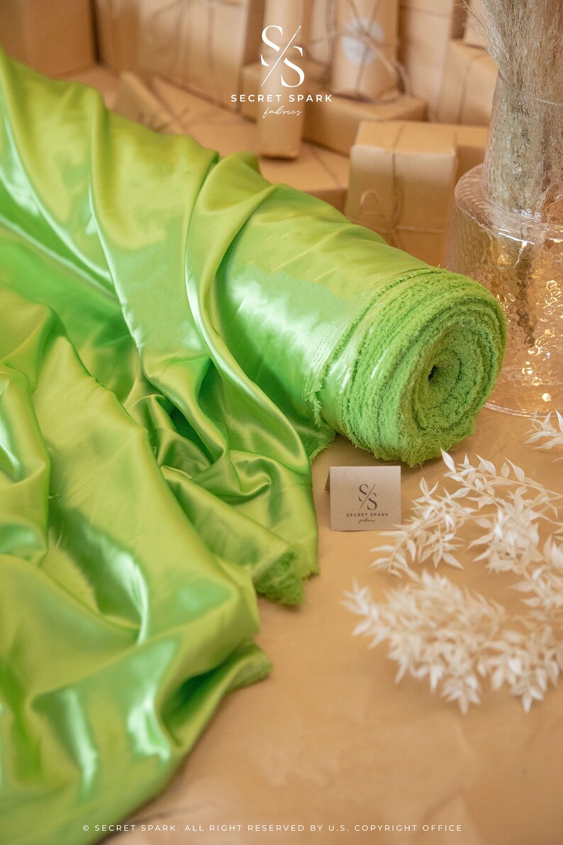 Silky Satin - Apple Green Color Fabric 1 Way Stretch
