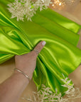 Amore - Apple Green Glossy Sturdy Satin Fabric, Dense Non-Stretch Material for Evening Gowns, Table Linens, Event Decor, Decorative Pillows