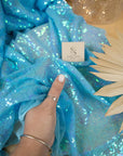 Glitz Sequin - Aqua Blue Color Premium Quality Material by the Yard, Round Shape 3mm Sequins for Stage Costumes, Party Decor, 52" wide