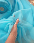 Serenity - Aqua Blue Matte Organza 118"-120" (~300-305 cm), Premium Sheer Quality Material by the Yard for Wedding Decor, Evening Dresses