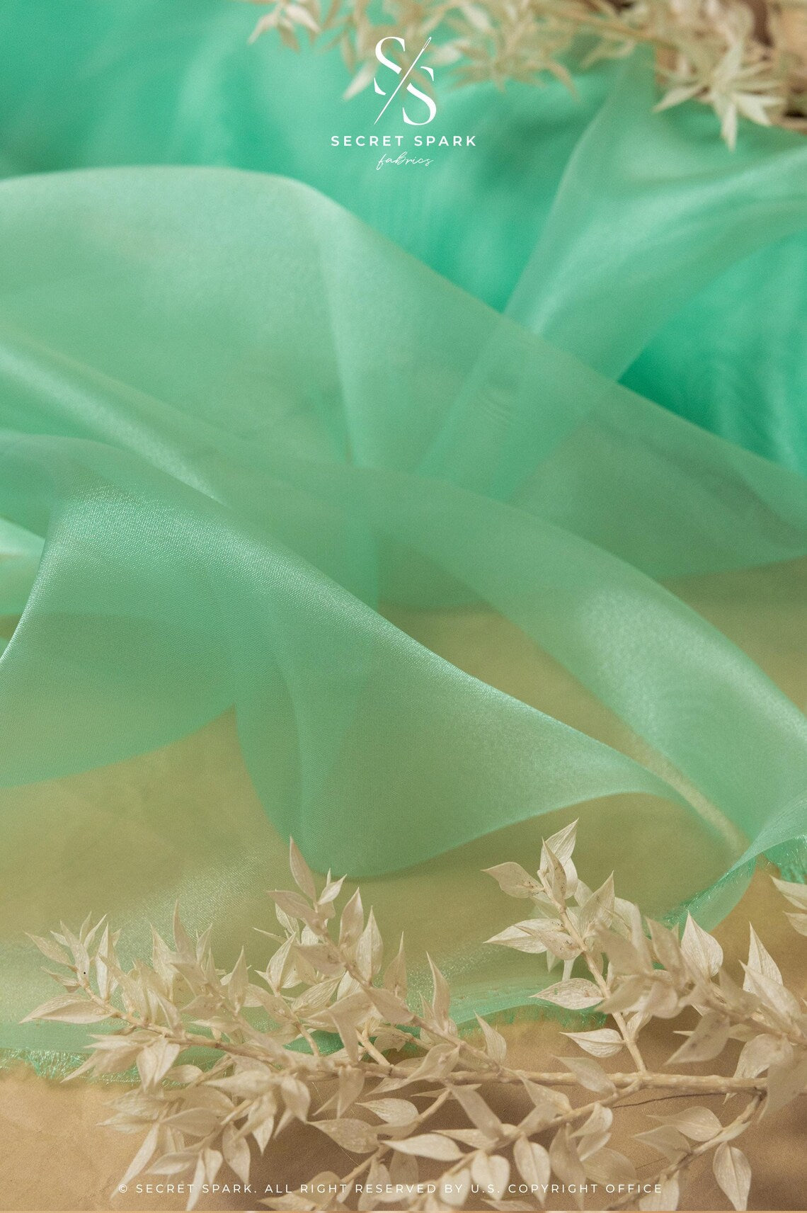 Glimmer Crystal Organza - Aquamarine Color Sparkle Crystal Sheer High Quality Material by the Yard, for Evening Gowns, Wedding Decor, Chair Sashes