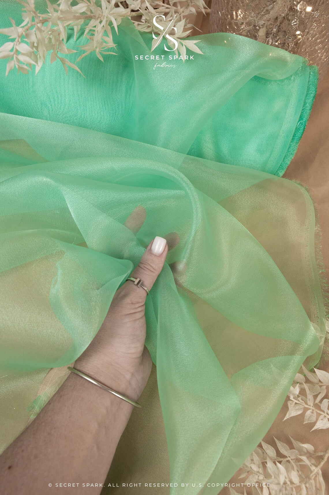 Glimmer Crystal Organza - Aquamarine Color Sparkle Crystal Sheer High Quality Material by the Yard, for Evening Gowns, Wedding Decor, Chair Sashes