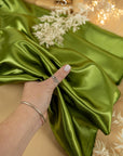 Amore - Asparagus Green Dense Glossy Satin Fabric, Non-Stretch Sturdy Material for Evening Wear, Men's Suits, Table Linens, Home Decor