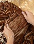 Rich - Autumn Brown Stretch Velvet Fabric by the Yard - Soft 4-Way Velour with Warm Fall Tone for Dresses, Upholstery, Curtains, Costumes and Crafts