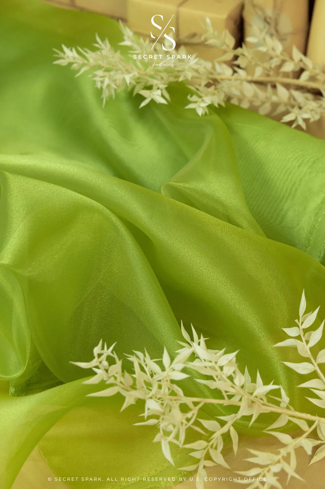 Glimmer Crystal Organza - Avocado Color Sparkle Crystal Sheer High Quality Material by the Yard, for Evening Gowns, Home Decor, Dance Costumes