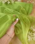 Glimmer Crystal Organza - Avocado Color Sparkle Crystal Sheer High Quality Material by the Yard, for Evening Gowns, Home Decor, Dance Costumes