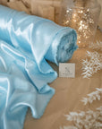 Iconic Silky Satin - Baby Blue Color Soft Premium Charmeuse Fabric One Way Stretch for Wedding and Evening Dresses, Christening Gowns, Baby Showers DIY