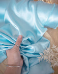 Iconic Silky Satin - Baby Blue Color Soft Premium Charmeuse Fabric One Way Stretch for Wedding and Evening Dresses, Christening Gowns, Baby Showers DIY