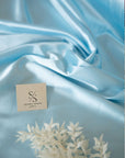 Iconic Silky Satin - Baby Blue Color Soft Premium Charmeuse Fabric One Way Stretch for Wedding and Evening Dresses, Christening Gowns, Baby Showers DIY