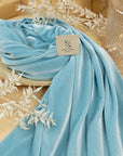 Rich - Baby Blue Stretch Velvet Fabric - Soft No Fray Pastel 4-Way Velour for Nursery Decor, Fey Costumes, Pillows, Dresses & Accessories