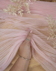 Micro Pleated - Baby Pink Soft Premium Fabric by the Yard, Handmade Textured Tulle Mesh with Delicate Accordion Pleats for Girls Dresses, Blouses