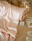 Iconic Silky Satin - Biscuit Blush Color Silky Satin Airy Light Weight Satin, One Way Stretch Fabric for Dresses, Bridal, Hair Tie, Scrunchies