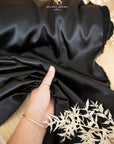 Iconic Silky Satin - Black Color Soft Silky Satin by the Yard, Satin Fabric with Stretch for Cosplay, Scarf, Hair Ties, Scrunchies, Decorations, Clothing