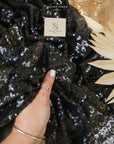 Glitz Sequin - Black Color Premium Quality Fabric by the Yard, 3mm One Way Stretch Sequins for Evening Gowns, Stage Costumes, 52" wide