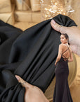 Grace - Black Heavy Crepe Stretch Fabric with Elastane, Soft and Matte Crepe Fabric by the yard for Evening Dresses, Formal Suits, Trousers