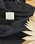 Grace - Black Heavy Crepe Stretch Fabric with Elastane, Soft and Matte Crepe Fabric by the yard for Evening Dresses, Formal Suits, Trousers