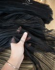 Micro Pleated - Black Special Quality Material by the Yard, Handmade Textured Tulle Mesh with Unique Accordion Pleats for Fashion Dress, Evening Wear