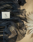 Micro Pleated - Black Special Quality Material by the Yard, Handmade Textured Tulle Mesh with Unique Accordion Pleats for Fashion Dress, Evening Wear