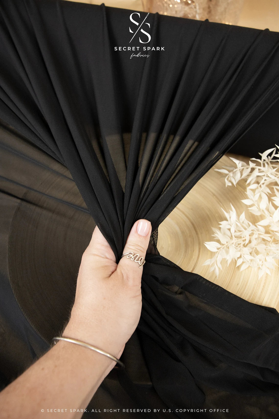 Mirage Power Mesh Black Color Ultra Fine Premium Fabric by the Yard,  High-Elastic Two-Way Stretch Material for Bodysuits and Sportswear