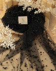 Ariel - Black High-End Pearl Tulle for Couture Gowns & Dramatic Designs, Premium Mesh with Delicately Arranged Pearls in Two Sizes by the Yard