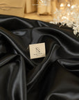 Amore - Black Dense Satin Fabric, Glossy Non-Stretch Sturdy Material for Evening Gowns, Men's Tuxedos, Drapery, Formal Events