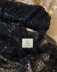 Starlight - Black Heavy Beaded & Sequin Mesh Fabric, Premium Quality Material by the Yard with Crystal Clear Beads for Evening Gowns, Prom Dresses