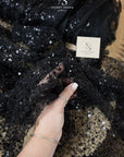 Starlight - Black Heavy Beaded & Sequin Mesh Fabric, Premium Quality Material by the Yard with Crystal Clear Beads for Evening Gowns, Prom Dresses