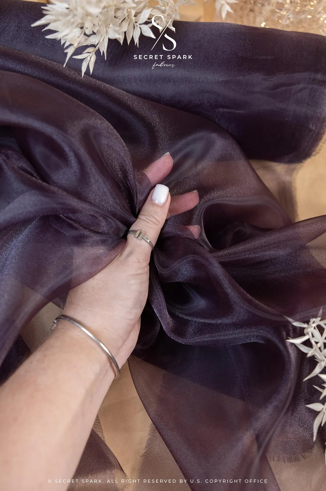 Glimmer Crystal Organza - Blackberry Color Sparkle Crystal Sheer High Quality Material by the Yard, for Evening Gowns, Party Decor, Dance Wear