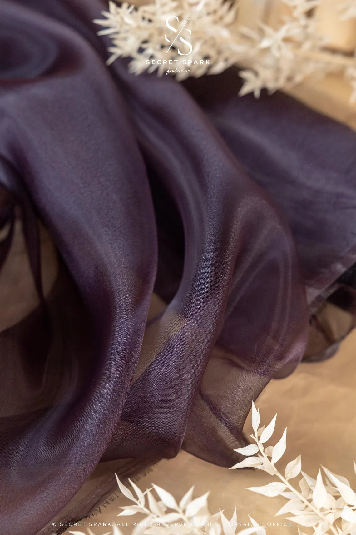 Glimmer Crystal Organza - Blackberry Color Sparkle Crystal Sheer High Quality Material by the Yard, for Evening Gowns, Party Decor, Dance Wear