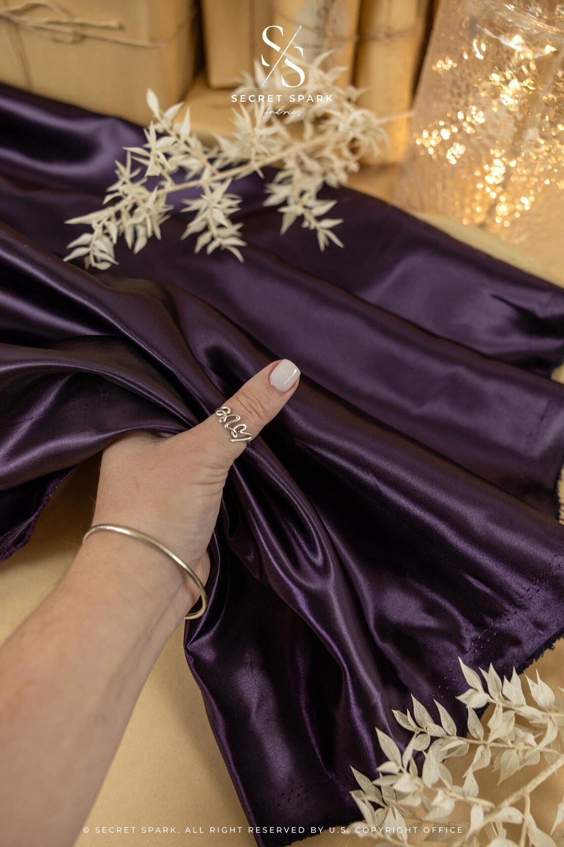 Amore Blackberry Glossy Satin Fabric, Sturdy Non-Stretch Shiny Material for Evening Dresses, Bow Ties, Curtains, Home Decor