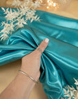Amore - Blue Lagoon Glossy Satin Fabric, Sturdy Non-Stretch Shiny Material for Evening Gowns, Table Runners, Home Decor Elements