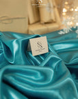 Amore - Blue Lagoon Glossy Satin Fabric, Sturdy Non-Stretch Shiny Material for Evening Gowns, Table Runners, Home Decor Elements