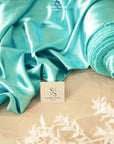 Iconic Silky Satin - Blue Lagoon Color Trendy One Way Stretch Fabric for Sewing Haute Couture, Event Tablecloths, Scrunchies