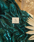 Glitz Sequin - Bottle Green Color Premium Quality Fabric by the Yard, Round Shape 3mm Sequins for Evening Wear, Stage Costumes, Decor