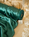 Iconic Silky Satin - Bottle Green Color Soft Silky Satin Premium Charmeuse Fabric One Way Stretch, Ideal for Crafts, Decor, Costumes, Apparel DIY