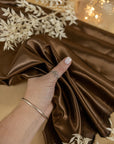 Amore - Brown Glossy Sturdy Satin Fabric, Rich Non-Stretch Shiny Material for Men's Suits, Evening Wear, Upholstery, Decor