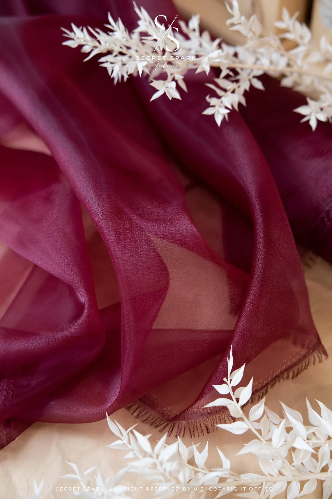 Glimmer Crystal Organza - Burgundy Color Sheer High-Quality Crystal Fabric by the Yard for Evening Gowns, Event Decor, Dance Costumes 59" wide