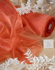 Glimmer Crystal Organza - Burnt Orange Color Sparkle Crystal Sheer Fabric by the Yard for Evening Gowns, Dance Costumes, Event Decor
