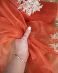 Glimmer Crystal Organza - Burnt Orange Color Sparkle Crystal Sheer Fabric by the Yard for Evening Gowns, Dance Costumes, Event Decor