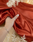 Amore - Burnt Rust Dense Satin Fabric, Rich Non-Stretch Sturdy Material with Glossy Front for Evening Gowns, Satin Belts, Hair Ties, Home Decor