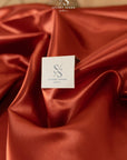 Amore - Burnt Rust Dense Satin Fabric, Rich Non-Stretch Sturdy Material with Glossy Front for Evening Gowns, Satin Belts, Hair Ties, Home Decor