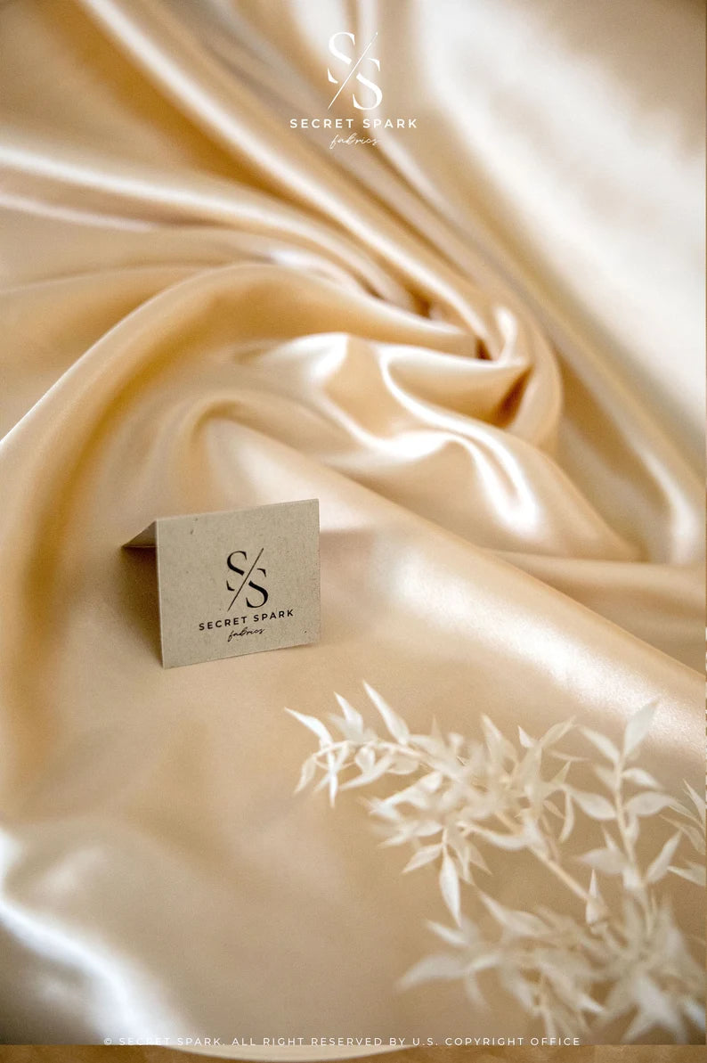 Iconic Silky Satin - Champagne Color Soft Silky Satin Fabric, Quality 1 Way Stretch Satin for Wedding, Slip Dresses, Ladies Clothing, Evening Wear