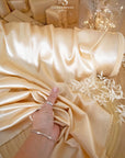 Iconic Silky Satin - Champagne Color Soft Silky Satin Fabric, Quality 1 Way Stretch Satin for Wedding, Slip Dresses, Ladies Clothing, Evening Wear