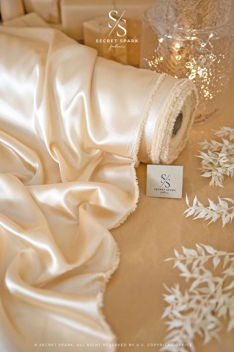 Iconic Silky Satin - Champagne Color Soft Silky Satin Fabric, Quality 1 Way Stretch Satin for Wedding, Slip Dresses, Ladies Clothing, Evening Wear