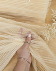 Micro Pleated - Champagne Bridal Premium Fabric by the Yard, Handmade Textured Tulle Mesh with Elegant Accordion Pleats for Wedding Gowns, Veils