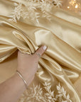 Amore - Champagne Shiny Bridal Satin Fabric, Dense Non-Stretch Sturdy Material with Glossy Front for Wedding Gowns, Baby Shower Decor, Drapery