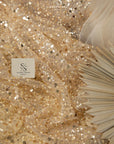 Starlight - Champagne Bridal Heavy Beaded & Sequin Mesh Fabric, Premium Material by the Yard with Pearl Details for Wedding Gowns & Evening Wear