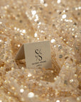 Starlight - Champagne Bridal Heavy Beaded & Sequin Mesh Fabric, Premium Material by the Yard with Pearl Details for Wedding Gowns & Evening Wear