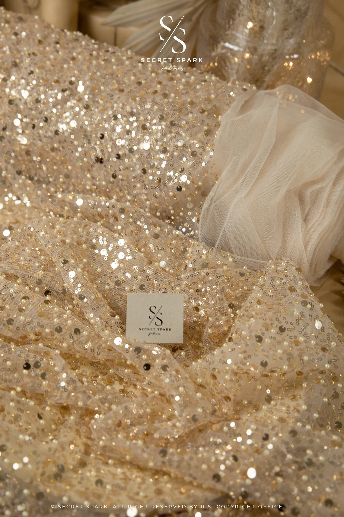 slim fit dress slacks Glitz Sequins Wholesale Fabric in Gold 24K – Urquid Linen main image 1