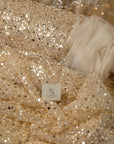 Starlight - Champagne Bridal Heavy Beaded & Sequin Mesh Fabric, Premium Material by the Yard with Pearl Details for Wedding Gowns & Evening Wear